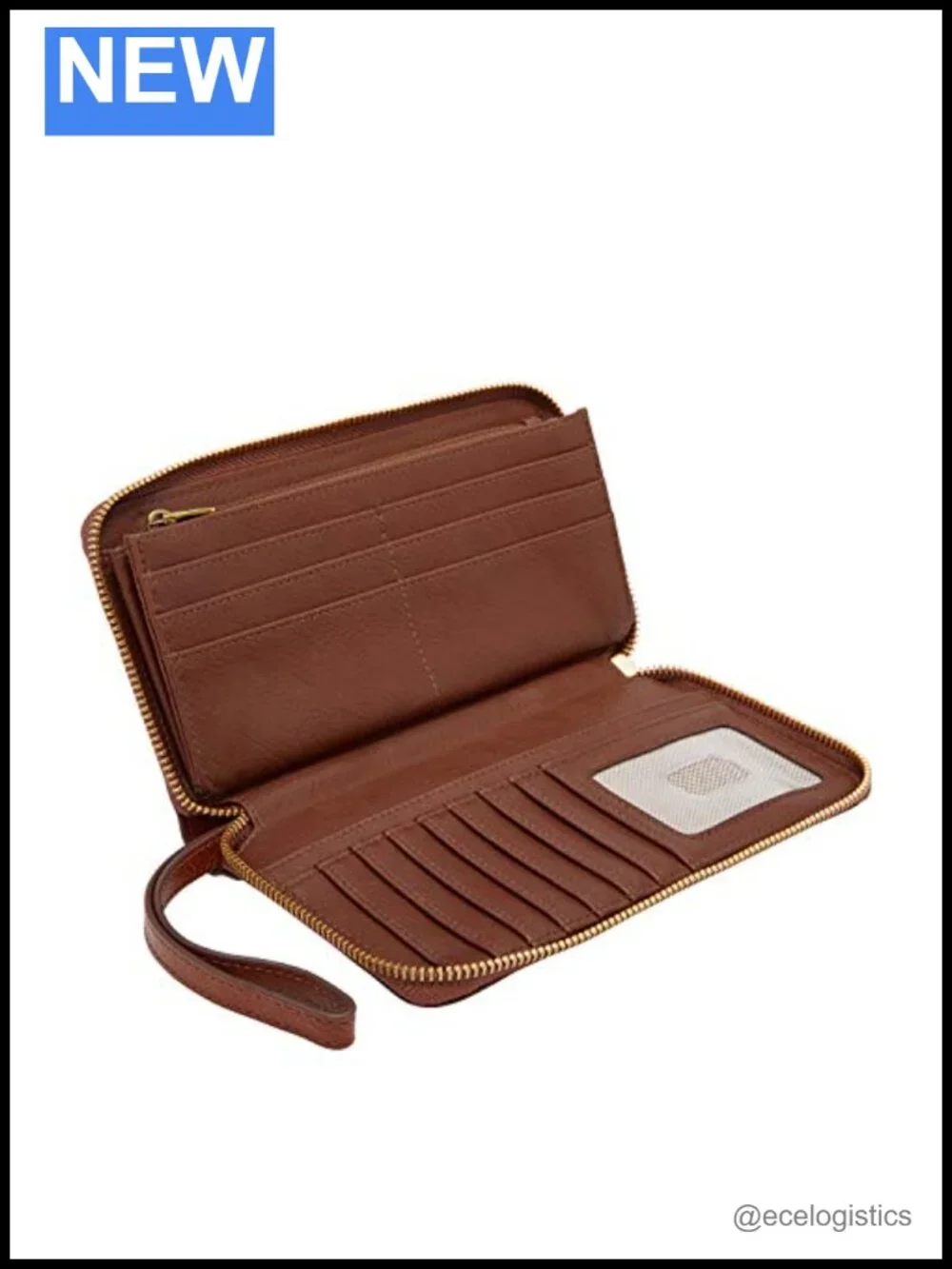 Genuine Leather Zip Around Clutch Wallet with Retractable Wristlet Strap